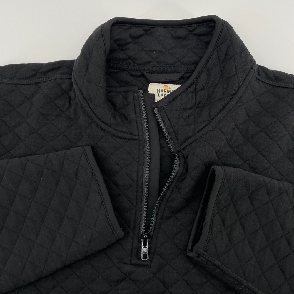 Marine Layer Men's Size Large Quilted Quarter Zip Pullover Black